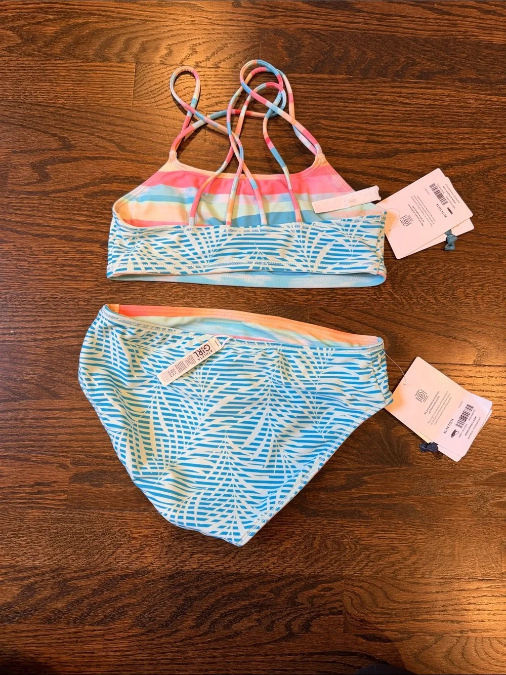 Athleta Girl Reversible Sunset Oasis Bikini Two-Piece Swim Set Pink Blue Yellow